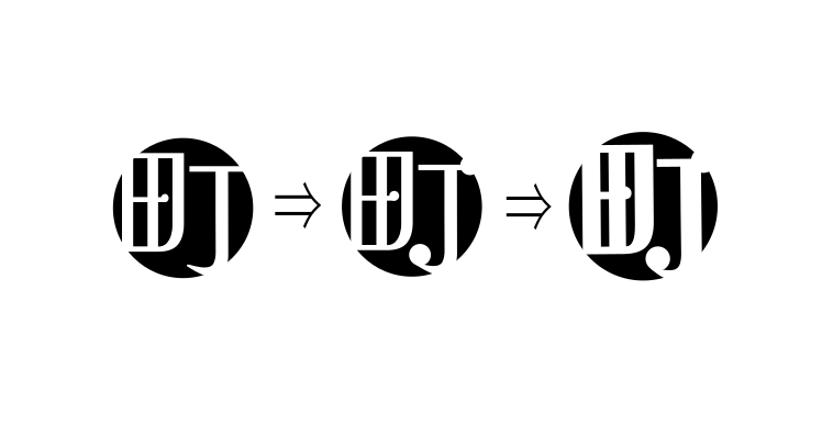 Inkscape 円の上に「町」の字を配置