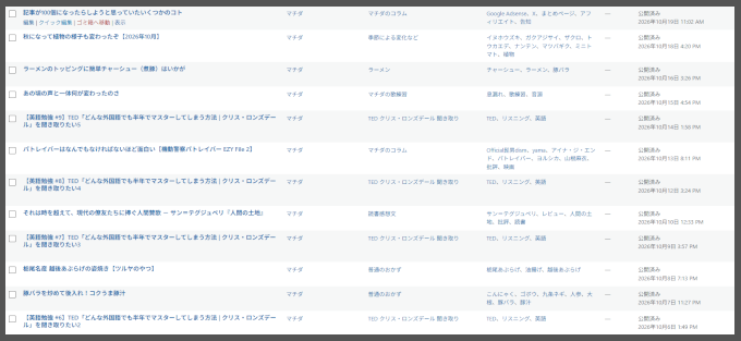 WordPress 記事一覧画面